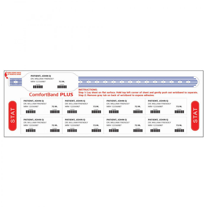 Comfortband Plus Thermal Wristband With Stat Labels 1 1/8" X 11 1/2" 1" Core Wound Out - Adult - Blue 240 Per Box - Our Softest Wristbands Specially Designed For Patients With Sensitive Skin.