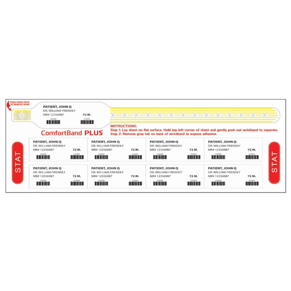 Comfortband Plus Thermal Wristband With Stat Labels 1 1/8" X 11 1/2" 1" Core Wound Out - Adult - Yellow 240 Per Box - Our Softest Wristbands Specially Designed For Patients With Sensitive Skin.