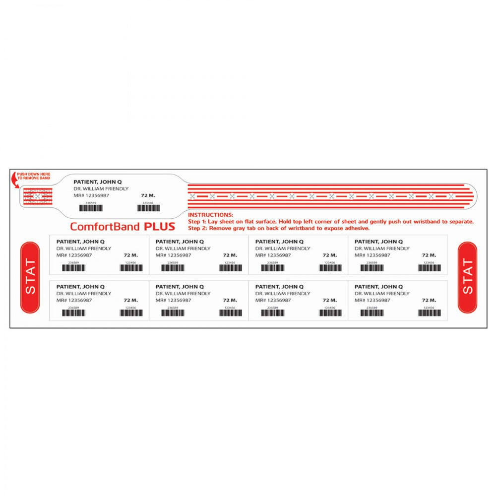 Comfortband Plus Thermal Wristband With Stat Labels 1 1/8" X 11 1/2" 1" Core Wound Out - Adult - Red 240 Per Box - Our Softest Wristbands Specially Designed For Patients With Sensitive Skin.