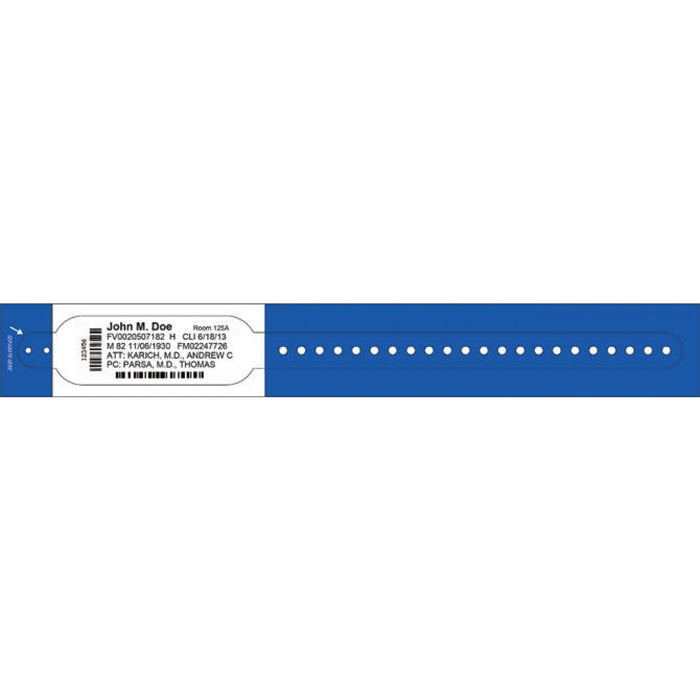 Dimensions: 10 13/16" X 1 1/8" Info Area: 4 1/2" X 1 1/8" Bands/Roll: 100 Rolls/Box: 2 Core Size: 1 1/2" Wound Out