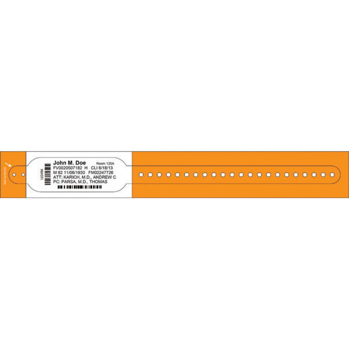 Dimensions: 10 13/16" X 1 1/8" Info Area: 4 1/2" X 1 1/8" Bands/Roll: 100 Rolls/Box: 2 Core Size: 1 1/2" Wound Out