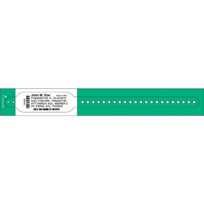 Comfortband Thermal Wristband 1 1/8" X 10 13/16" 1 1/2" Core - Adult - Kelly Green - 200 Per Box - Our Softest Wristbands Specially Designed For Patients With Sensitive Skin.