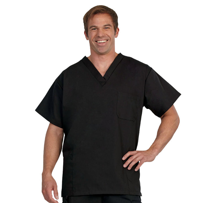 Fashion Seal Healthcare Unisex Fashion Poplin V-Neck 3-Pocket Scrub Shirt -Black