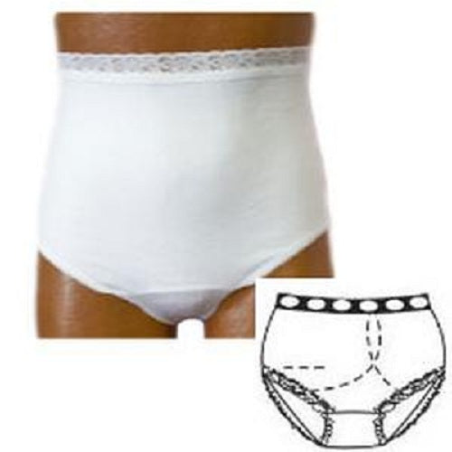 Options Ladie's Basic with Built-In Barrier/Support, White, Left-Side Stoma, Small 4-5, Hips 33" - 37"