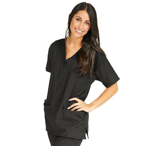 Medline PerforMAX Women's V-Neck Tunic Scrub Top with 2 Pockets - PerforMAX Women's V-Neck 2-Pocket Tunic Scrub Top, Size 4XL, Black - 839DKW4XL