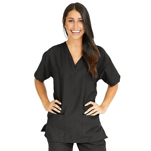 Medline PerforMAX Women's V-Neck Tunic Scrub Top with 2 Pockets - PerforMAX Women's V-Neck 2-Pocket Tunic Scrub Top, Size XL, Black - 839DKWXL