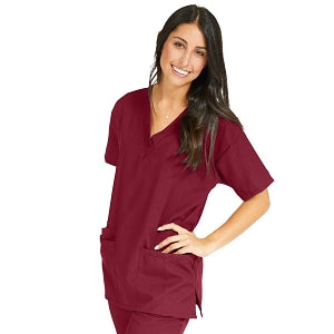 Medline PerforMAX Women's V-Neck Tunic Scrub Top with 2 Pockets - PerforMAX Women's V-Neck 2-Pocket Tunic Scrub Top, Size L, Wine - 839NNTL