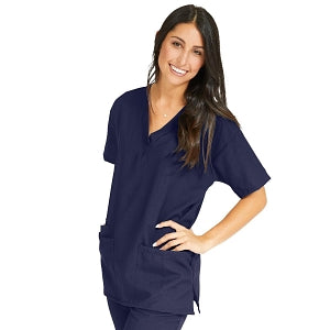 Medline PerforMAX Women's V-Neck Tunic Scrub Top with 2 Pockets - PerforMAX Women's V-Neck 2-Pocket Tunic Scrub Top, Size L, Navy - 839NNTL