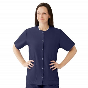 Medline AngelStat Women's Jewel Neck Short Sleeve Snap Front Scrub Tops - AngelStat Women's Jewel Neck Short-Sleeve Snap Front Tunic Scrub Top with 2 Pockets, Size 4XL, Navy - 851NNT4XL