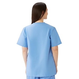 Medline AngelStat Women's Jewel Neck Short Sleeve Snap Front Scrub Tops - AngelStat Women's Jewel Neck Short-Sleeve Snap Front Tunic Scrub Top with 2 Pockets, Size L, Ceil Blue - 851NTHL