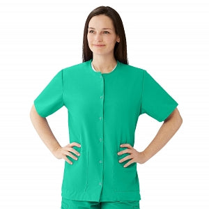 Medline AngelStat Women's Jewel Neck Short Sleeve Snap Front Scrub Tops - AngelStat Women's Jewel Neck Short-Sleeve Snap Front Tunic Scrub Top with 2 Pockets, Size L, Jade - 851NTJL