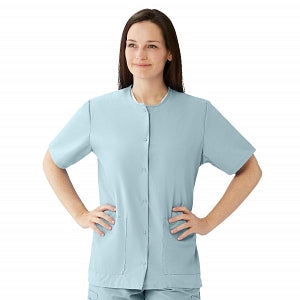 Medline AngelStat Women's Jewel Neck Short Sleeve Snap Front Scrub Tops - AngelStat Women's Jewel Neck Short-Sleeve Snap Front Tunic Scrub Top with 2 Pockets, Size M, Misty - 851NTZM