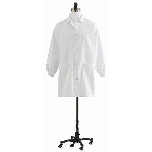 Medline Unisex Knit Cuff Staff Length Lab Coat - Unisex Staff-Length Lab Coat with Knit Cuffs, White, Size L - 87050QHWL