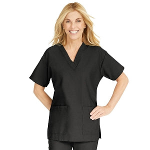 Medline ComfortEase Women's V-Neck Tunic Scrub Top with 2 Pockets - ComfortEase Women's V-Neck Short-Sleeve 2-Pocket Tunic Scrub Top, Size 6XL, Black - 8800DKW6XL