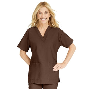 Medline ComfortEase Women's V-Neck Tunic Scrub Top with 2 Pockets - ComfortEase Women's V-Neck Short-Sleeve 2-Pocket Tunic Scrub Top, Size 6XL, Brown - 8800JBR6XL