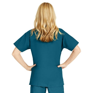 Medline ComfortEase Women's V-Neck Tunic Scrub Top with 2 Pockets - ComfortEase Women's V-Neck Short-Sleeve 2-Pocket Tunic Scrub Top, Size 4XL, Caribbean Blue - 8800JCB4XL