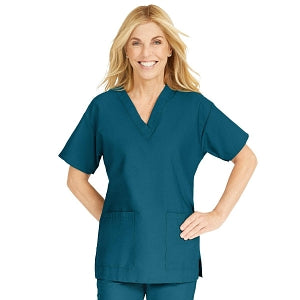 Medline ComfortEase Women's V-Neck Tunic Scrub Top with 2 Pockets - ComfortEase Women's V-Neck Short-Sleeve 2-Pocket Tunic Scrub Top, Size 4XL, Caribbean Blue - 8800JCB4XL