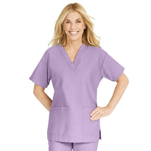 Medline ComfortEase Women's V-Neck Tunic Scrub Top with 2 Pockets - ComfortEase Women's V-Neck Short-Sleeve 2-Pocket Tunic Scrub Top, Size L, Lavender - 8800JLVL