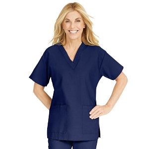 Medline ComfortEase Women's V-Neck Tunic Scrub Top with 2 Pockets - ComfortEase Women's V-Neck Short-Sleeve 2-Pocket Tunic Scrub Top, Size 5XL, Midnight Blue - 8800JNT5XL