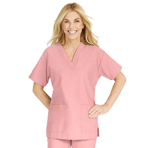 Medline ComfortEase Women's V-Neck Tunic Scrub Top with 2 Pockets - ComfortEase Women's V-Neck Short-Sleeve 2-Pocket Tunic Scrub Top, Size L, Pink - 8800JPKL