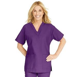 Medline ComfortEase Women's V-Neck Tunic Scrub Top with 2 Pockets - ComfortEase Women's V-Neck Short-Sleeve 2-Pocket Tunic Scrub Top, Size 4XL, Rich Purple - 8800JPP4XL