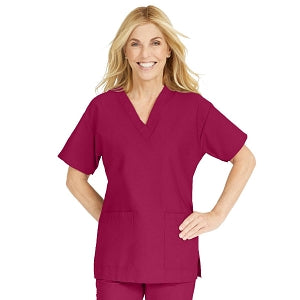 Medline ComfortEase Women's V-Neck Tunic Scrub Top with 2 Pockets - ComfortEase Women's V-Neck Short-Sleeve 2-Pocket Tunic Scrub Top, Size 4XL, Ruby - 8800JRB4XL