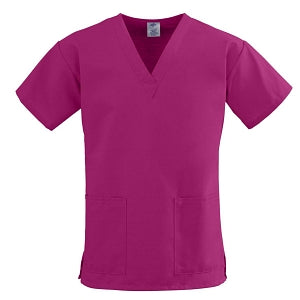 Medline ComfortEase Women's V-Neck Tunic Scrub Top with 2 Pockets - ComfortEase Women's V-Neck Short-Sleeve 2-Pocket Tunic Scrub Top, Size 3XL, Ruby with Pink Ribbon - 8800JRBXXXLPR