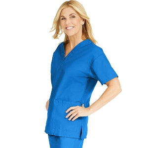 Medline ComfortEase Women's V-Neck Tunic Scrub Top with 2 Pockets - ComfortEase Women's V-Neck Short-Sleeve 2-Pocket Tunic Scrub Top, Size 4XL, Royal Blue - 8800JRL4XL