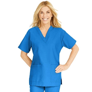 Medline ComfortEase Women's V-Neck Tunic Scrub Top with 2 Pockets - ComfortEase Women's V-Neck Short-Sleeve 2-Pocket Tunic Scrub Top, Size 4XL, Royal Blue - 8800JRL4XL