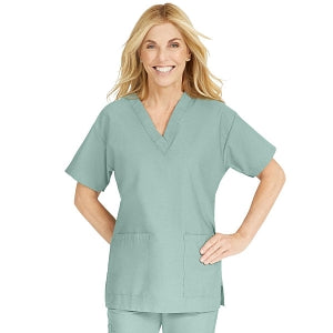 Medline ComfortEase Women's V-Neck Tunic Scrub Top with 2 Pockets - ComfortEase Women's V-Neck Short-Sleeve 2-Pocket Tunic Scrub Top, Size 4XL, Seaspray - 8800JSS4XL