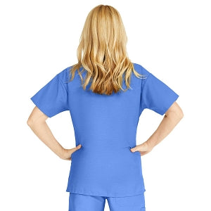 Medline ComfortEase Women's V-Neck Tunic Scrub Top with 2 Pockets - ComfortEase Women's V-Neck Short-Sleeve 2-Pocket Tunic Scrub Top, Size 4XL, Ceil Blue - 8800JTH4XL