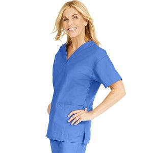 Medline ComfortEase Women's V-Neck Tunic Scrub Top with 2 Pockets - ComfortEase Women's V-Neck Short-Sleeve 2-Pocket Tunic Scrub Top, Size 4XL, Ceil Blue - 8800JTH4XL