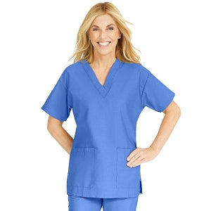 Medline ComfortEase Women's V-Neck Tunic Scrub Top with 2 Pockets - ComfortEase Women's V-Neck Short-Sleeve 2-Pocket Tunic Scrub Top, Size 4XL, Ceil Blue - 8800JTH4XL