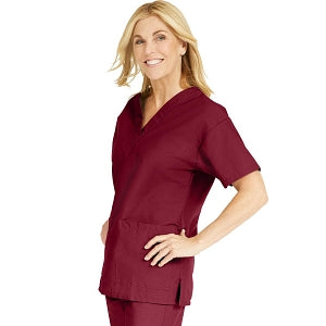 Medline ComfortEase Women's V-Neck Tunic Scrub Top with 2 Pockets - ComfortEase Women's V-Neck Short-Sleeve 2-Pocket Tunic Scrub Top, Size 4XL, Wine - 8800JWN4XL