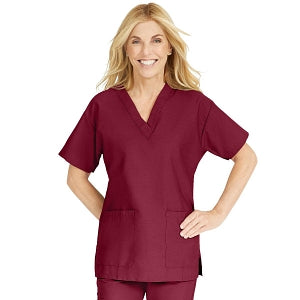 Medline ComfortEase Women's V-Neck Tunic Scrub Top with 2 Pockets - ComfortEase Women's V-Neck Short-Sleeve 2-Pocket Tunic Scrub Top, Size 4XL, Wine - 8800JWN4XL