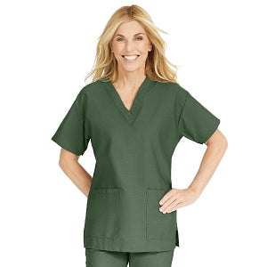 Medline ComfortEase Women's V-Neck Tunic Scrub Top with 2 Pockets - ComfortEase Women's V-Neck Short-Sleeve 2-Pocket Tunic Scrub Top, Size 4XL, Olive - 8800OLV4XL