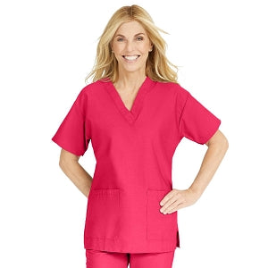 Medline ComfortEase Women's V-Neck Tunic Scrub Top with 2 Pockets - ComfortEase Women's V-Neck Short-Sleeve 2-Pocket Tunic Scrub Top, Size 5XL, Red - 8800RED5XL