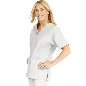 Medline ComfortEase Women's V-Neck Tunic Scrub Top with 2 Pockets - ComfortEase Women's V-Neck Short-Sleeve 2-Pocket Tunic Scrub Top, Size 4XL, White - 8800XTQ4XL