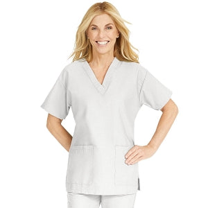 Medline ComfortEase Women's V-Neck Tunic Scrub Top with 2 Pockets - ComfortEase Women's V-Neck Short-Sleeve 2-Pocket Tunic Scrub Top, Size 4XL, White - 8800XTQ4XL