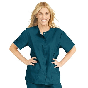 Medline ComfortEase Women's Snap-Front Tunic Scrub Top with 2 Pockets - ComfortEase Women's Snap-Front 2-Pocket Tunic Scrub Top, Size L, Caribbean Blue - 8815JCBL