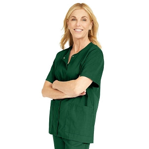 Medline ComfortEase Women's Snap-Front Tunic Scrub Top with 2 Pockets - ComfortEase Women's Snap-Front 2-Pocket Tunic Scrub Top, Size M, Evergreen - 8815JEGM