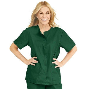 Medline ComfortEase Women's Snap-Front Tunic Scrub Top with 2 Pockets - ComfortEase Women's Snap-Front 2-Pocket Tunic Scrub Top, Size S, Evergreen - 8815JEGS