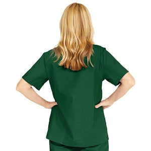 Medline ComfortEase Women's Snap-Front Tunic Scrub Top with 2 Pockets - ComfortEase Women's Snap-Front 2-Pocket Tunic Scrub Top, Size XS, Evergreen - 8815JEGXS