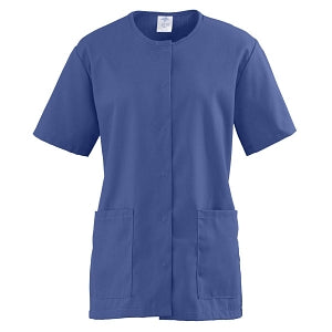 Medline ComfortEase Women's Snap-Front Tunic Scrub Top with 2 Pockets - ComfortEase Women's Snap-Front 2-Pocket Tunic Scrub Top, Size XL, Mariner Blue - 8815JMBXL