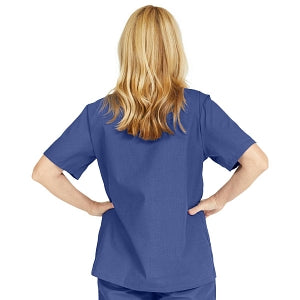 Medline ComfortEase Women's Snap-Front Tunic Scrub Top with 2 Pockets - ComfortEase Women's Snap-Front 2-Pocket Tunic Scrub Top, Size XL, Mariner Blue - 8815JMBXL