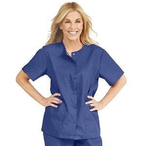 Medline ComfortEase Women's Snap-Front Tunic Scrub Top with 2 Pockets - ComfortEase Women's Snap-Front 2-Pocket Tunic Scrub Top, Size XL, Mariner Blue - 8815JMBXL