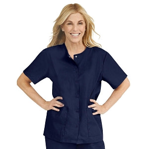 Medline ComfortEase Women's Snap-Front Tunic Scrub Top with 2 Pockets - ComfortEase Women's Snap-Front 2-Pocket Tunic Scrub Top, Size M, Midnight Blue - 8815JNTM