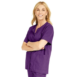 Medline ComfortEase Women's Snap-Front Tunic Scrub Top with 2 Pockets - ComfortEase Women's Snap-Front 2-Pocket Tunic Scrub Top, Size L, Rich Purple - 8815JPPL