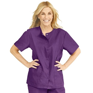 Medline ComfortEase Women's Snap-Front Tunic Scrub Top with 2 Pockets - ComfortEase Women's Snap-Front 2-Pocket Tunic Scrub Top, Size L, Rich Purple - 8815JPPL