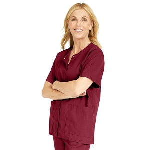 Medline ComfortEase Women's Snap-Front Tunic Scrub Top with 2 Pockets - ComfortEase Women's Snap-Front 2-Pocket Tunic Scrub Top, Size L, Wine - 8815JWNL